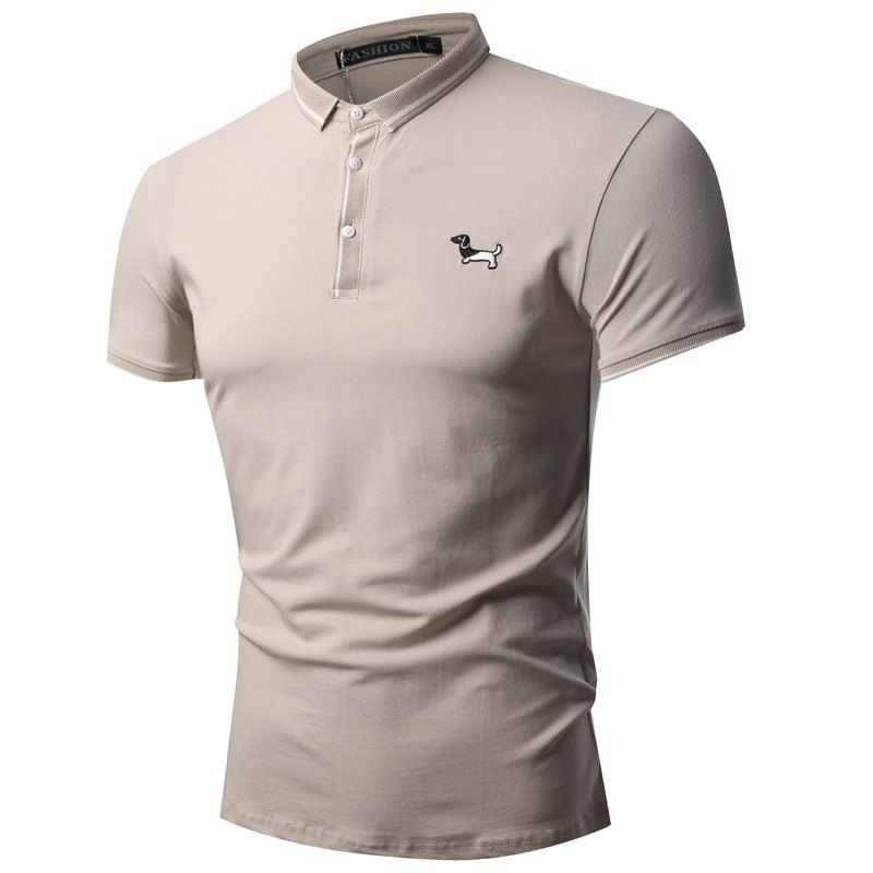 

Summer Fashion Collar Color Lapel Men's Short Sleeve Polo Shirt, Light khaki