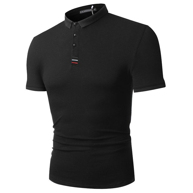 

Summer Fashion Pure Color Lapel Men's Short Sleeve Polo Shirt, Black