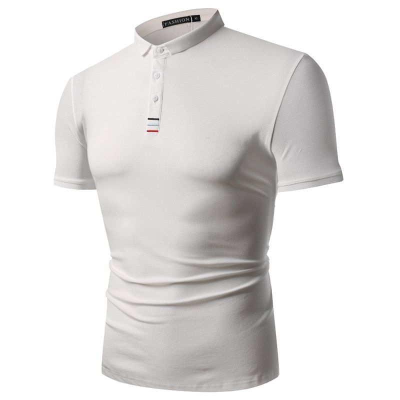 

Summer Fashion Pure Color Lapel Men's Short Sleeve Polo Shirt, White