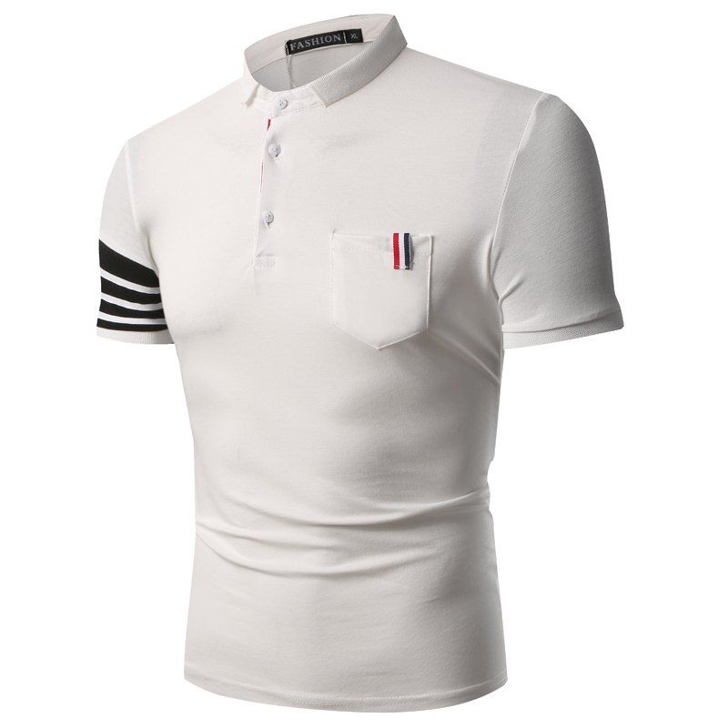 

Summer Fashion Sleeve Striped Lapel Men's Short Sleeve Polo Shirt, White