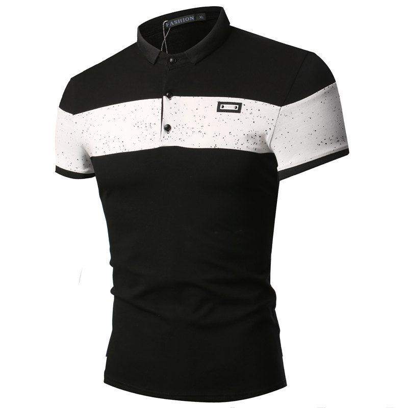 

Summer Fashion Tailor Collar Men Short Sleeve Polo Shirt, Black