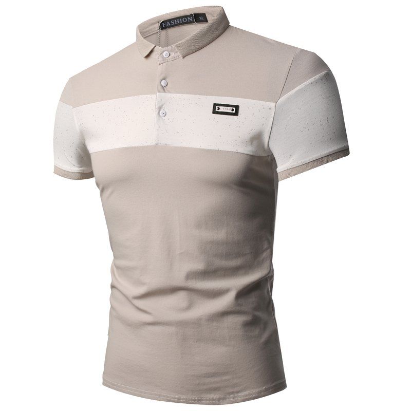 

Summer Fashion Tailor Collar Men Short Sleeve Polo Shirt, Light khaki