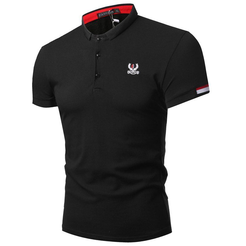 

Trendy Summer Business Hop Lapel Men's Short Sleeve Polo Shirt, Black