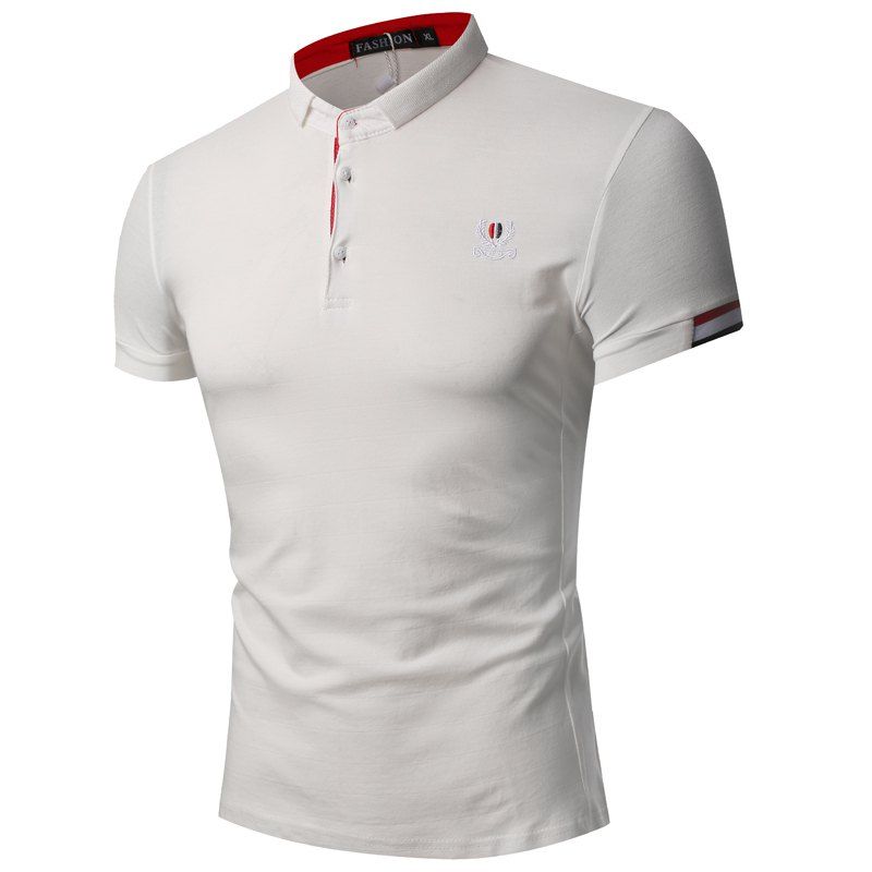 

Trendy Summer Business Hop Lapel Men's Short Sleeve Polo Shirt, White