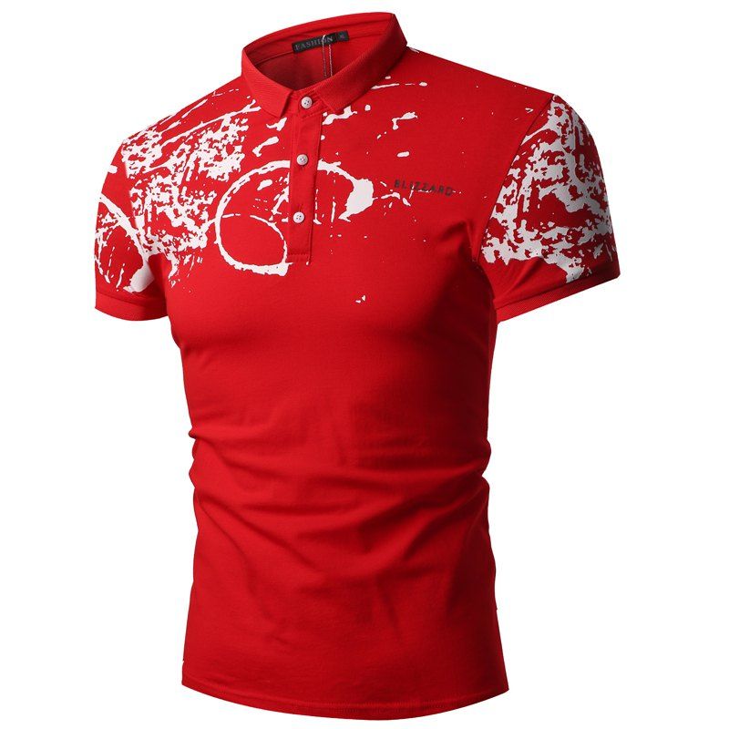 

Summer Fashion New Style Ink Splashing Collar Men Short Sleeve Polo Shirt, Red