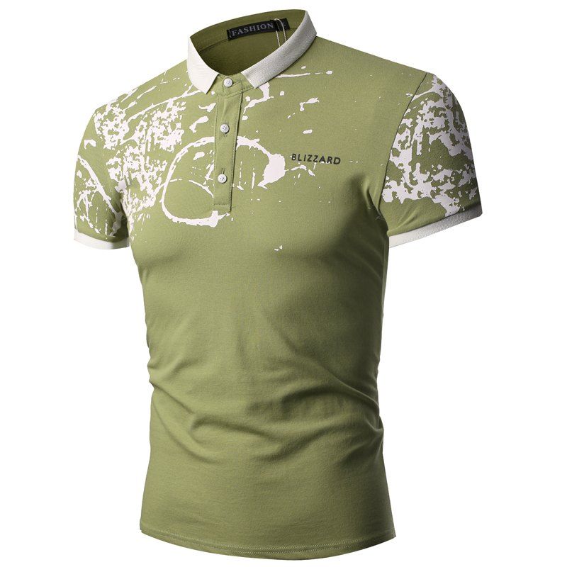

Summer Fashion New Style Ink Splashing Collar Men Short Sleeve Polo Shirt, Green