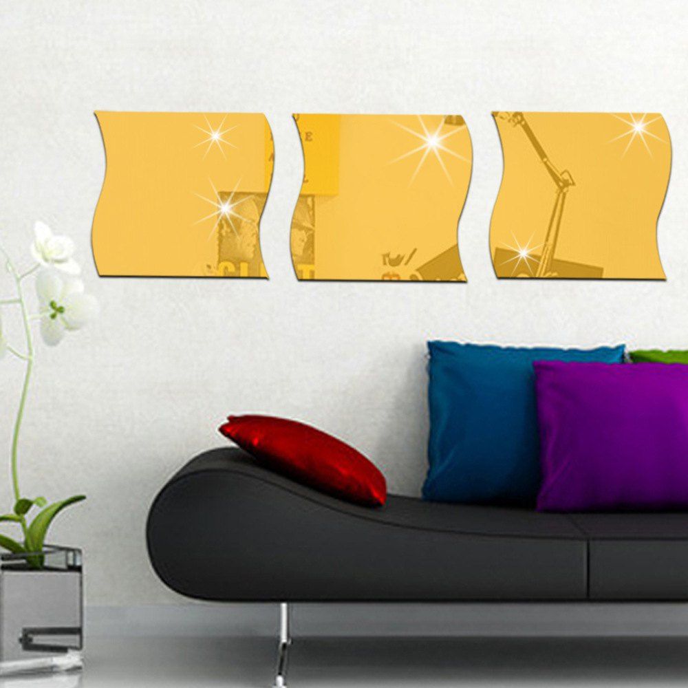 

Wavy Mirror Sticker for Living Room DIY Home Decor, Golden brown