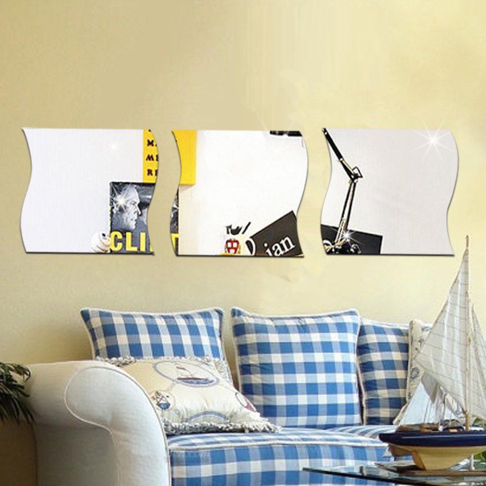 

Wavy Mirror Sticker for Living Room DIY Home Decor, Cool white