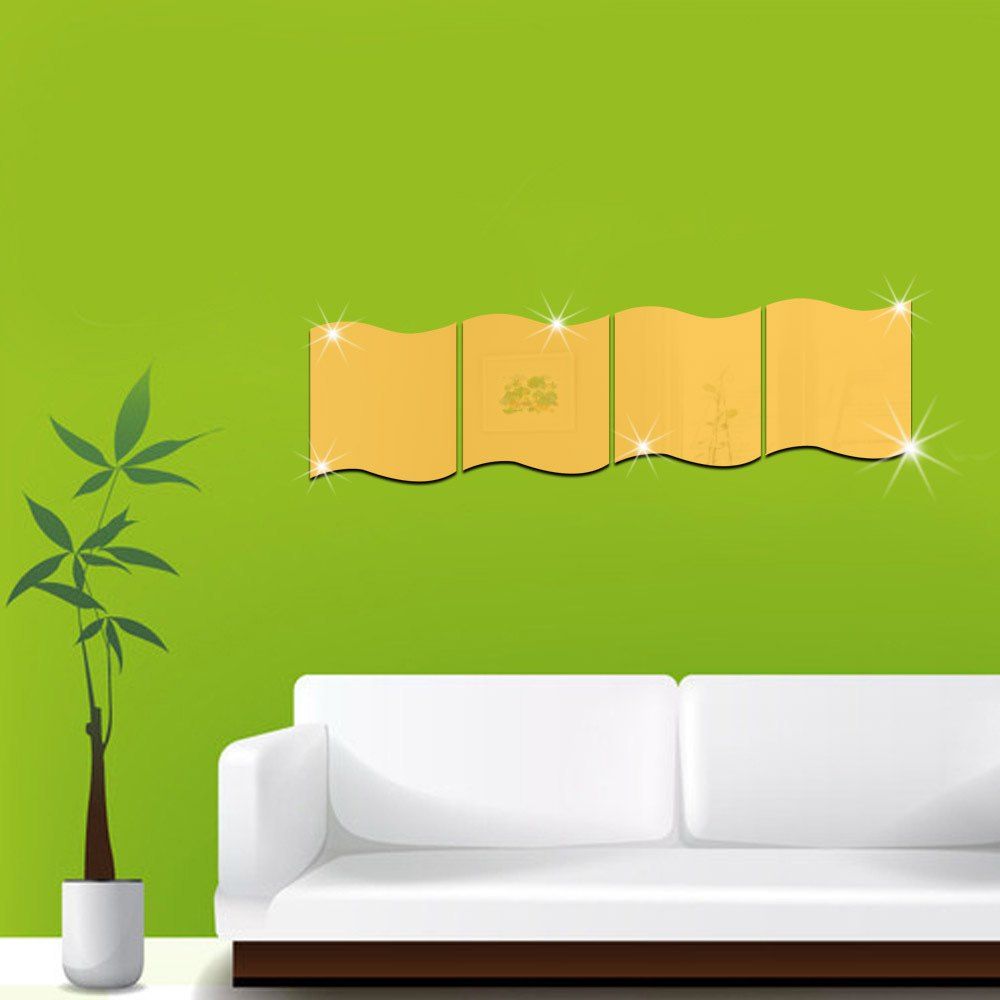 

Wavy Mirror Sticker DIY Home Decorat Living Room 4 PCS, Golden brown