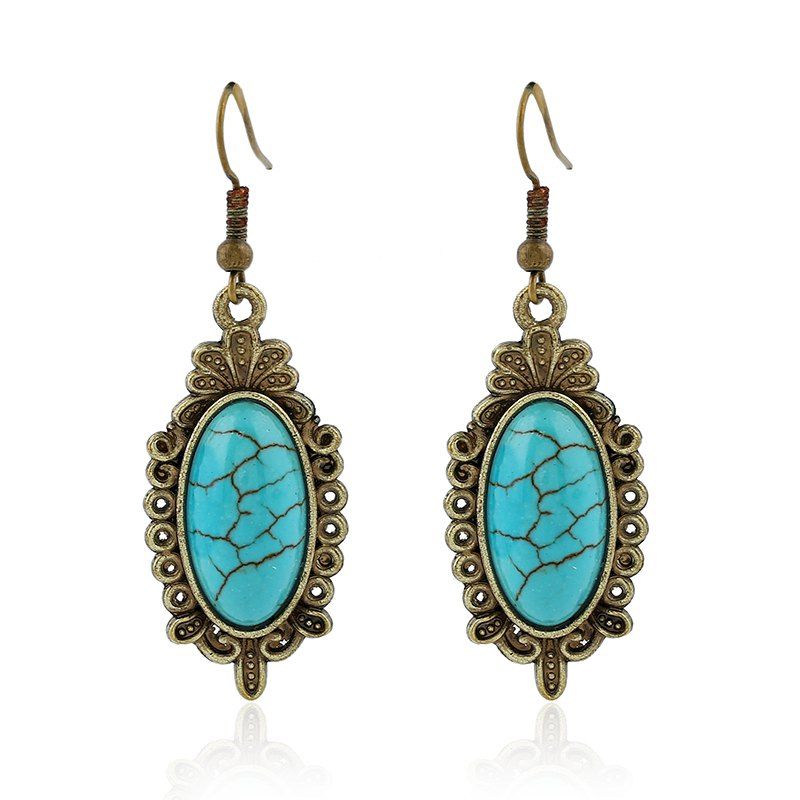

Vintage Turquoise Women Personality Oval Earrings Manufacturers Jewelry, Day sky blue