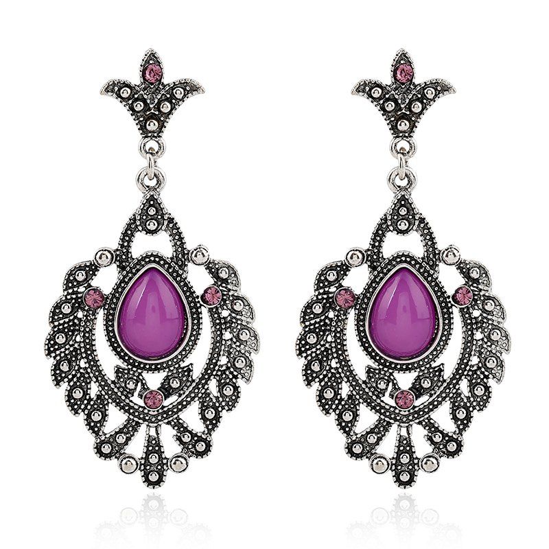 

National Style Long Cat Eye Drop Earrings, Tyrian purple