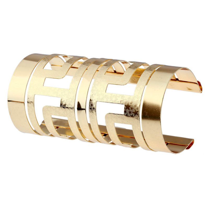 

Long Exaggerated Glossy Metal Star Pattern Personality Open Bracelet, Gold