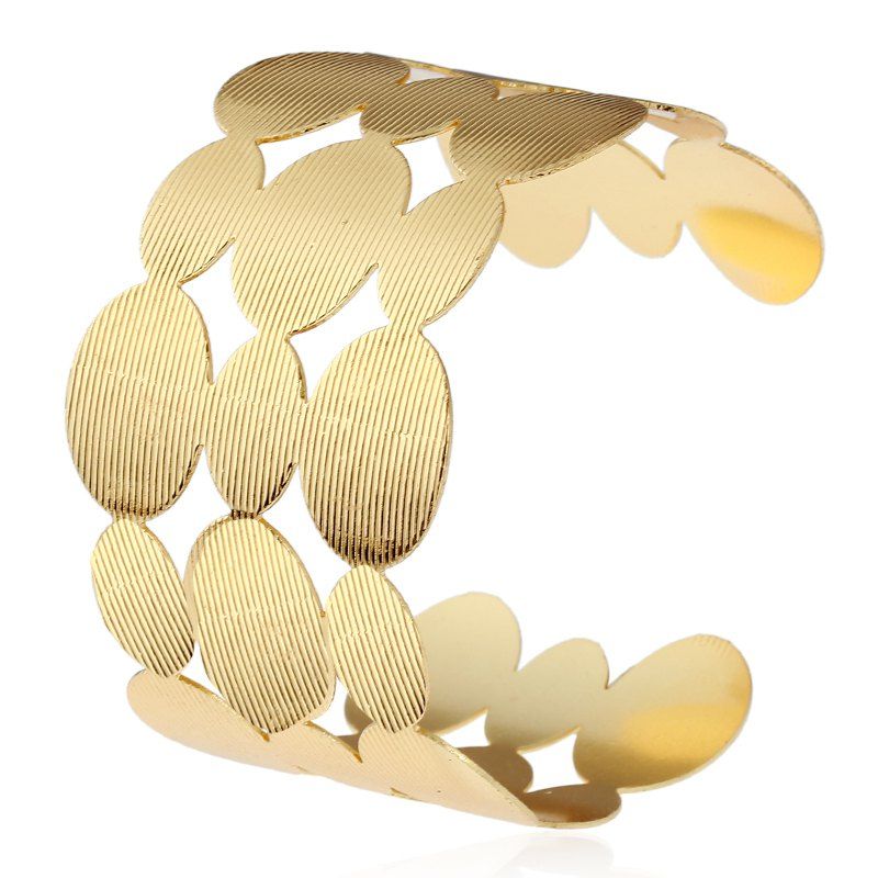 

Big Elliptical Striped Metal Open Bracelet, Gold