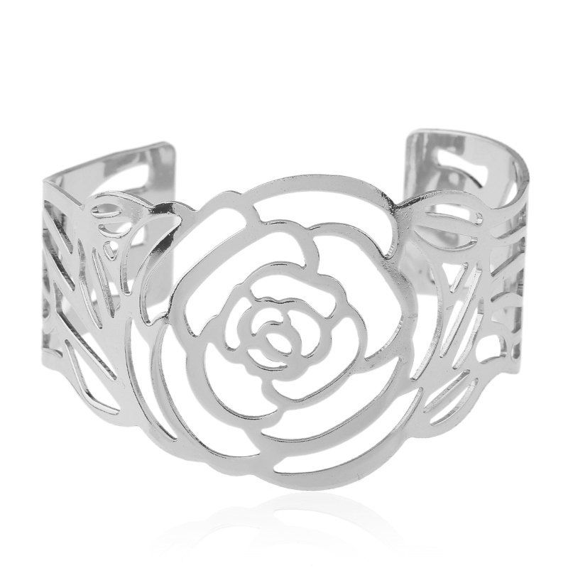 

Metal Rosette Bangle Bracelet, Silver