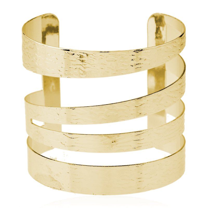

Metal Hollow Wide Pattern Engraving Open Bracelet, Gold