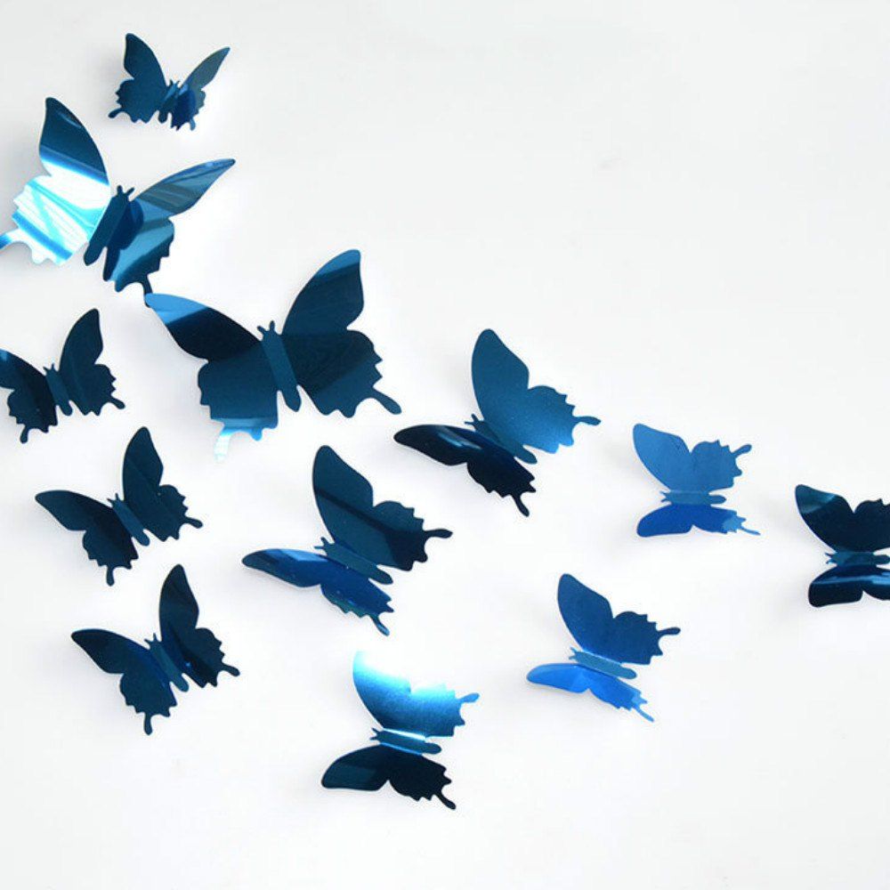 

12 pcs 3D DIY Butterfly Mirror Wall Stickers Adhesive Home Decor, Blue