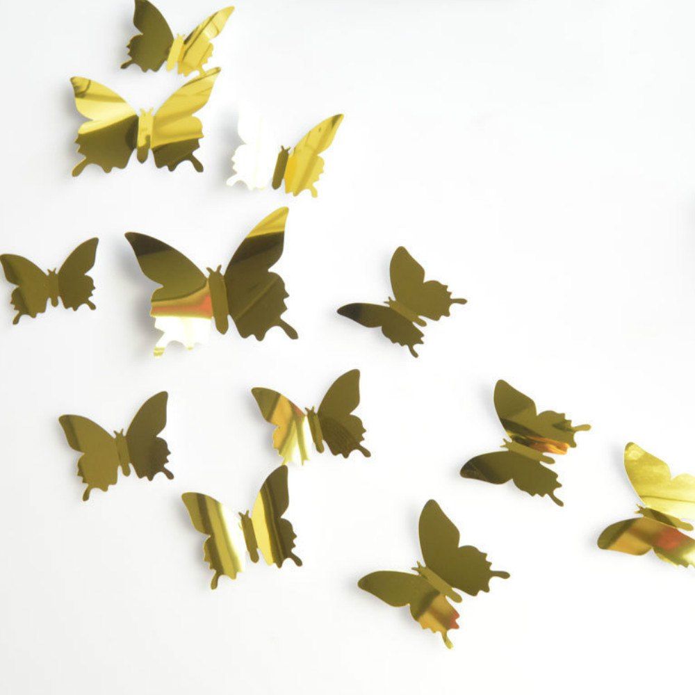 

12 pcs 3D DIY Butterfly Mirror Wall Stickers Adhesive Home Decor, Gold