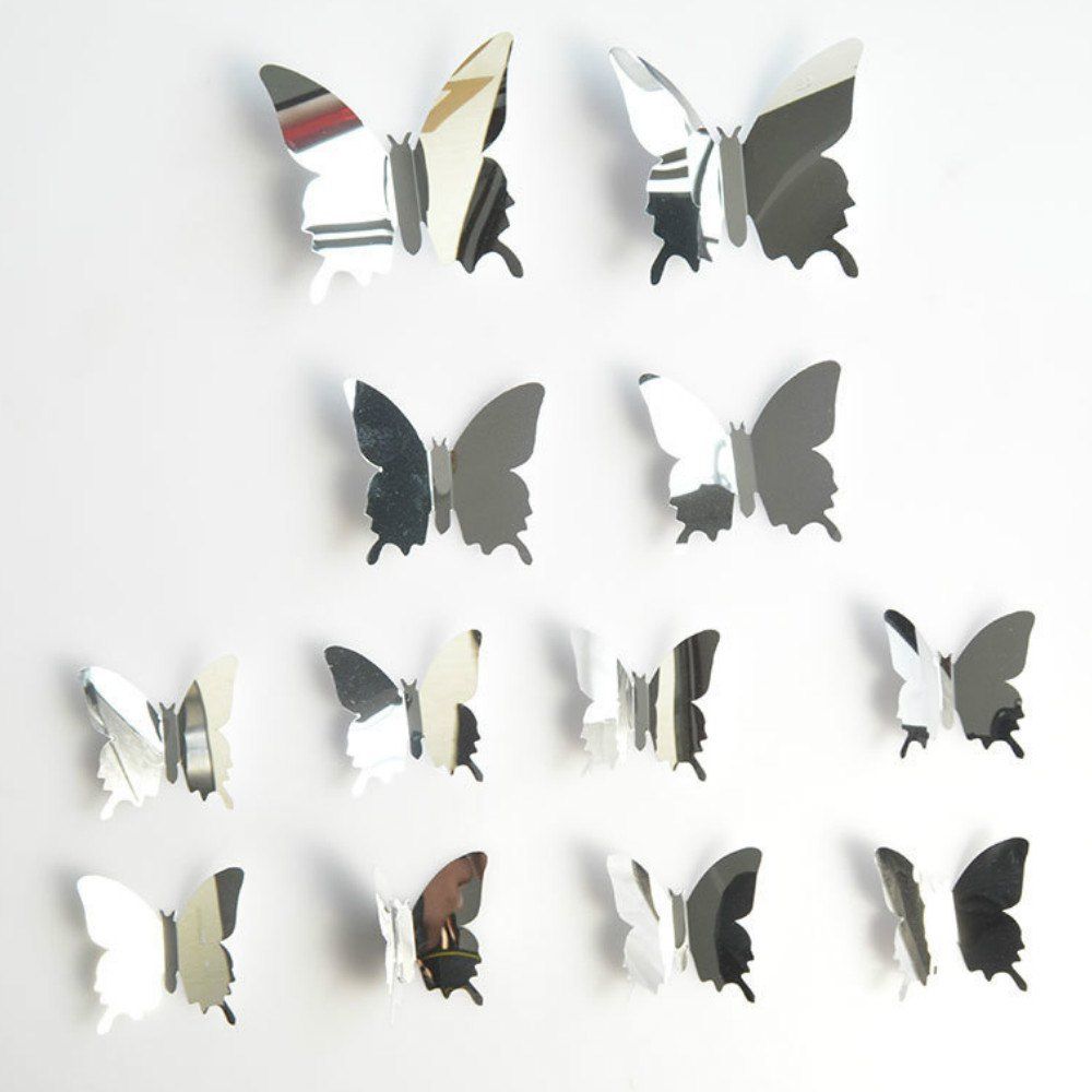 

12 pcs 3D DIY Butterfly Mirror Wall Stickers Adhesive Home Decor, Silver