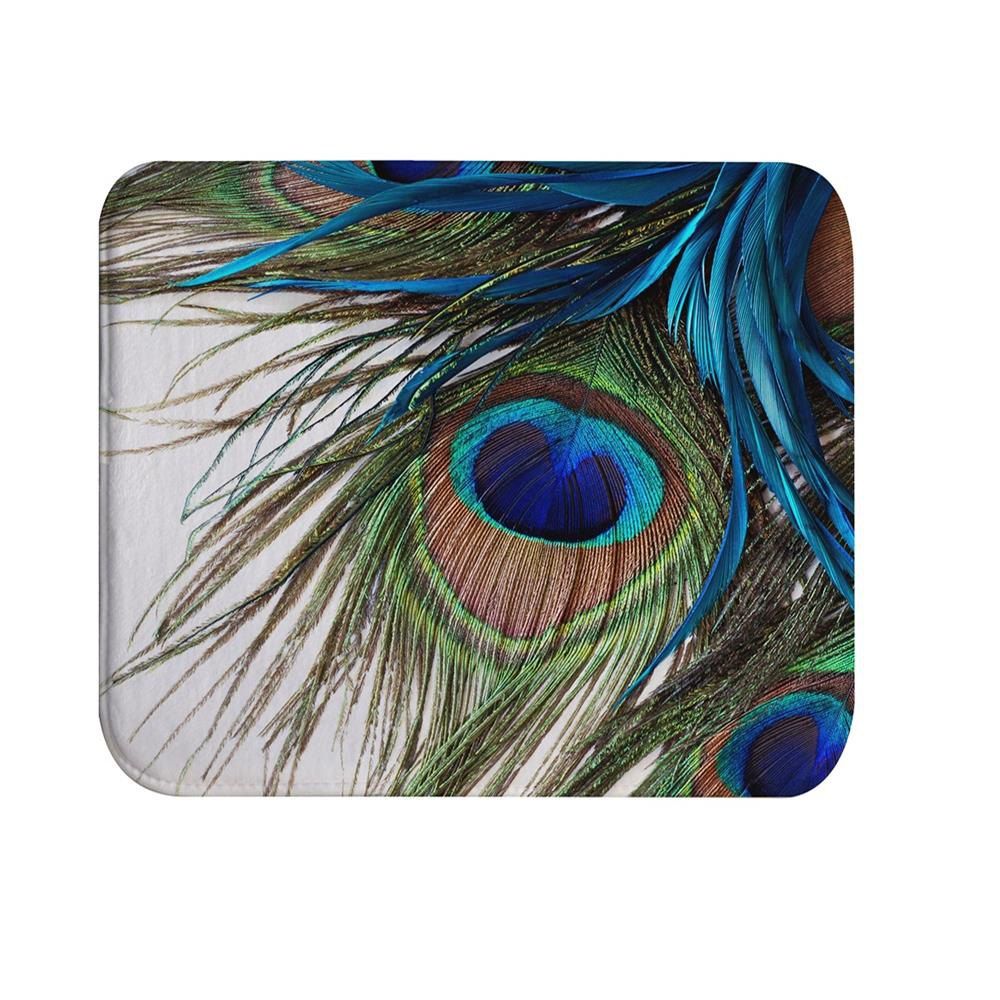 

Peacock Feather Super Soft Non-Slip Bath Door Mat Machine Washable, Multi-a