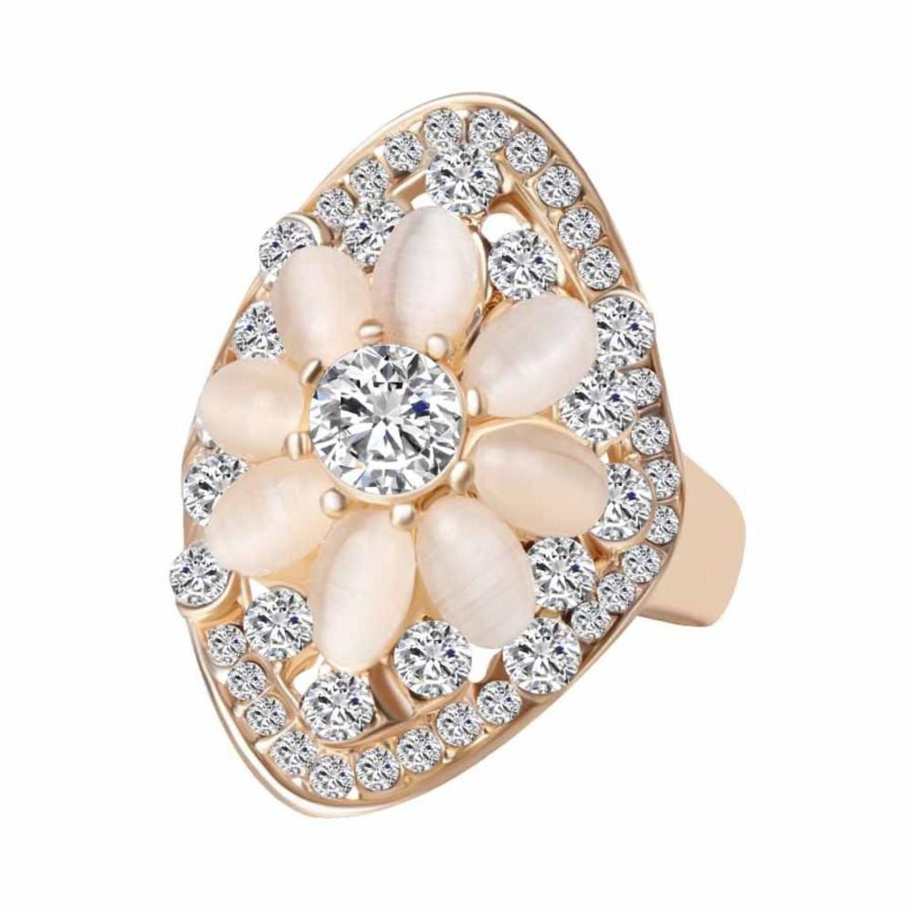 

Fashion Vintage Diamond Opal Stone Flower Ring, White