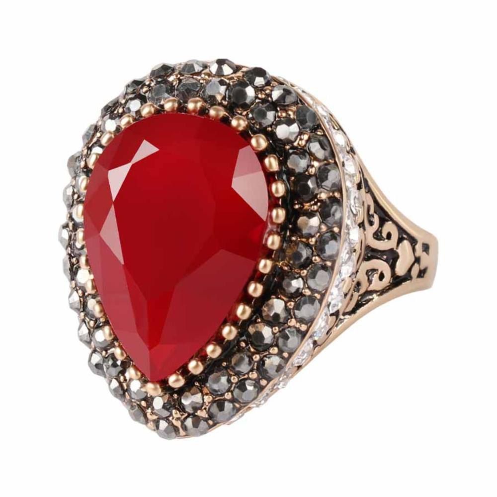 

Vintage Gold Plated Diamond Heart Ring, Red