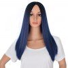 Femmes Mode Longue Droite Cheveux Gradient Noir Bleu Haute Température Synthétique Perruque - Bleu acier 