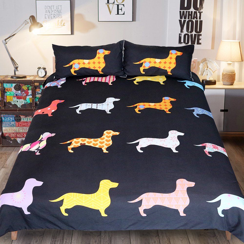 

Dachshund Dog Pattern Bedding Duvet Cover Set Digital Print 3pcs, Multi