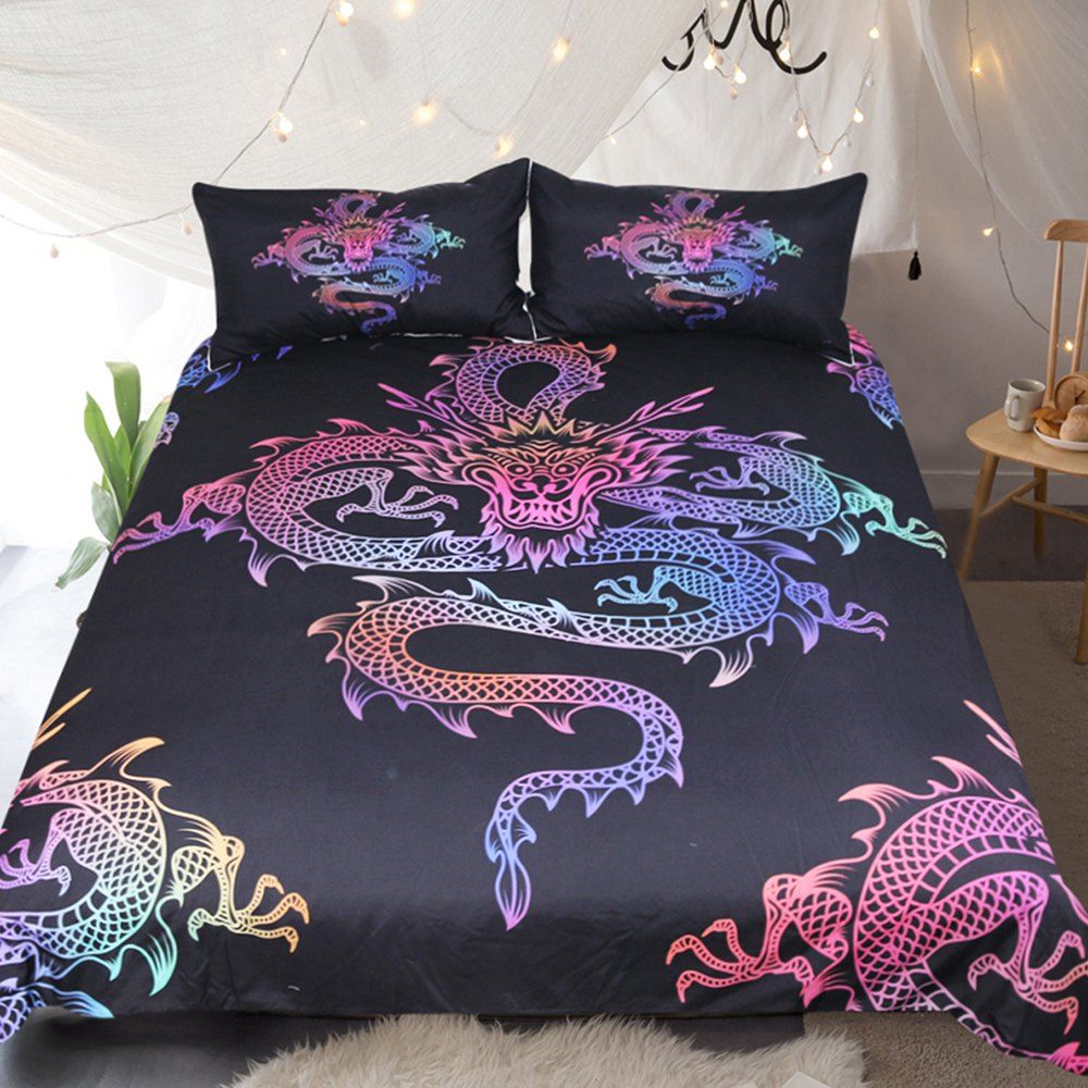 

Dragon Bedding Duvet Cover Set Digital Print 3pcs, Multi