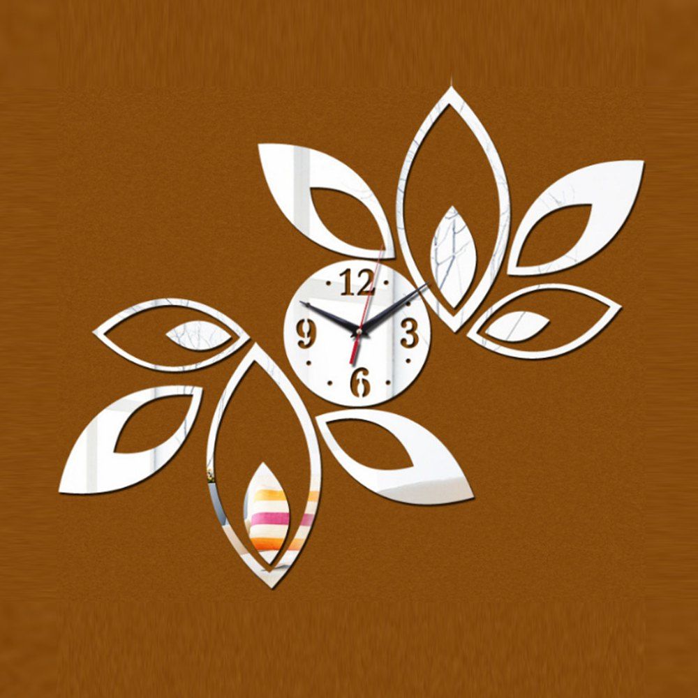

New Stereo Clock 3D Mirror Wall Sticker, Silver