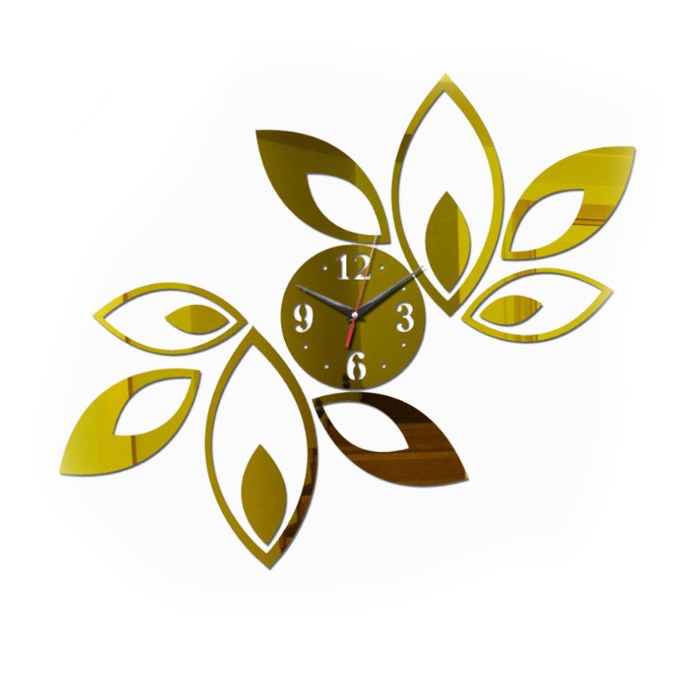 

New Stereo Clock 3D Mirror Wall Sticker, Gold