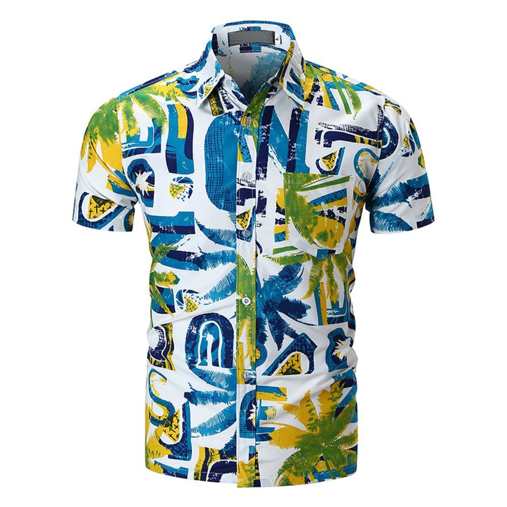 

Summer Men's Large Code 3D Digital Printing Short Shirts, Multi-e