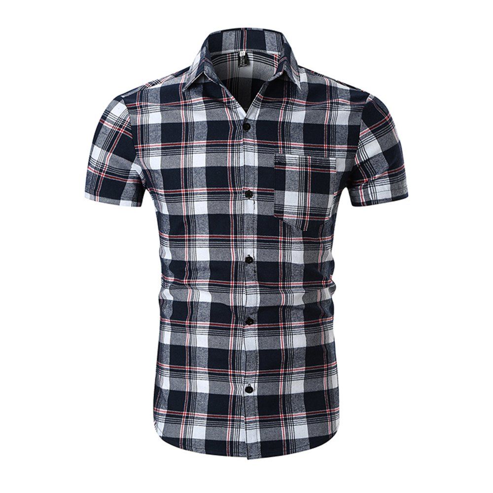 

Summer Men's Large Size Plaid Printed Short-Sleeved Shirt, Multi-b