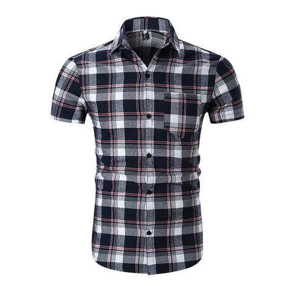Summer Men's Large Size Plaid Printed Short-Sleeved Shirt - multicolor B XL