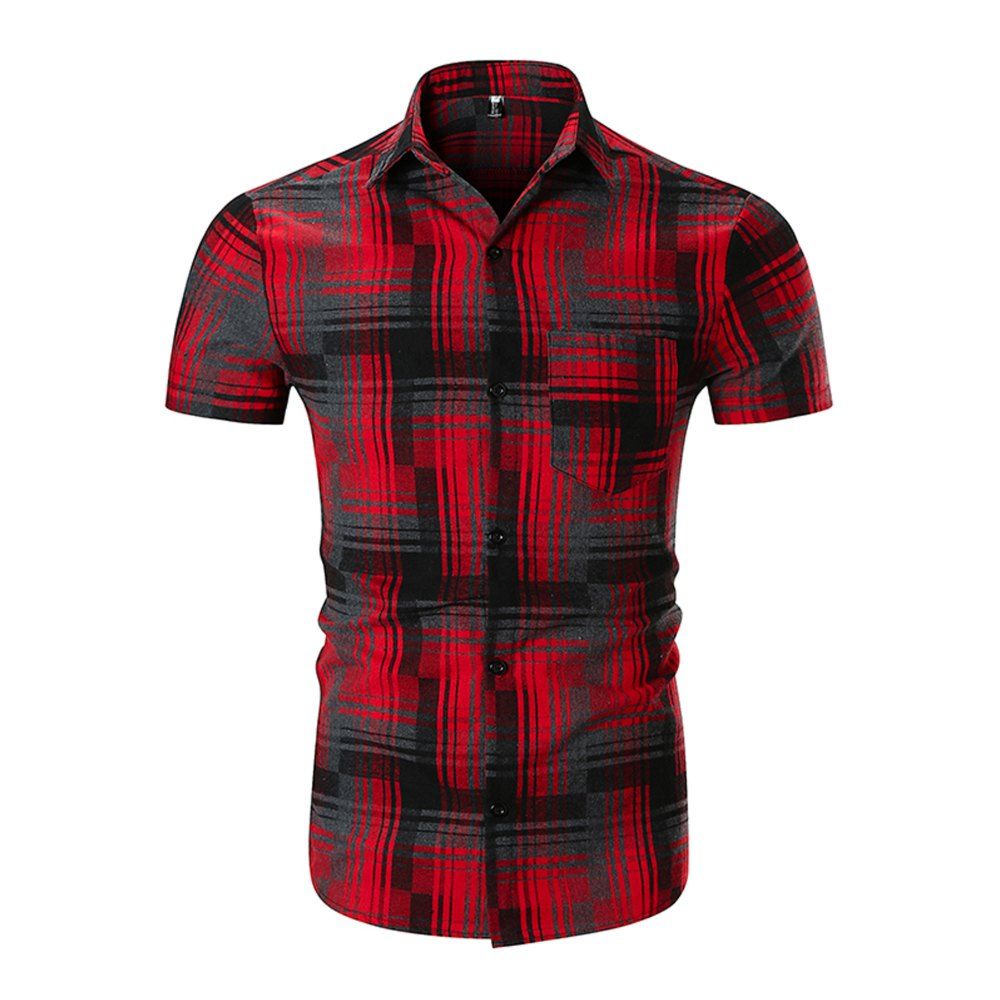 

Summer Men's Large Size Plaid Printed Short-Sleeved Shirt, Multi-e