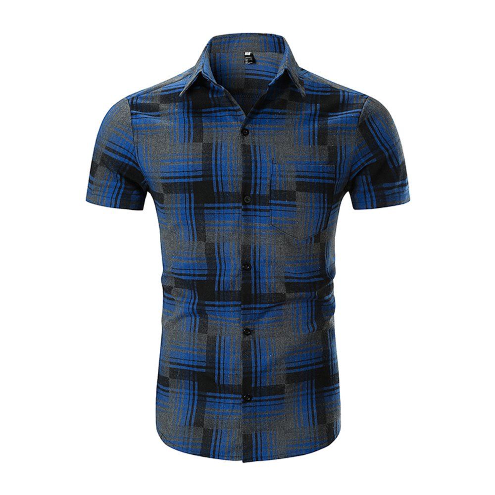 

Summer Men's Large Size Plaid Printed Short-Sleeved Shirt, Multi-f