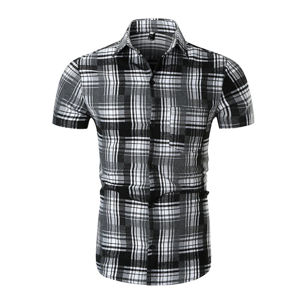 

Summer Men's Large Size Plaid Printed Short-Sleeved Shirt, Multi-g