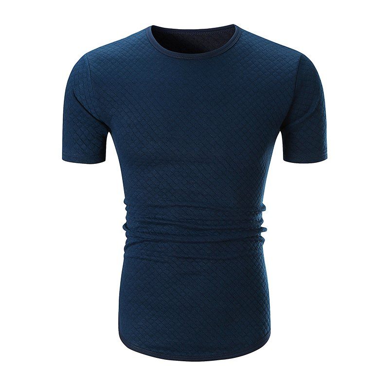 

Solid Color Small Plaid T-shirt, Deep blue