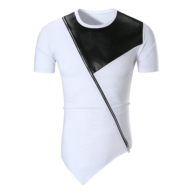

Irregular Fashion Zipper Solid Color T-Shirt, White