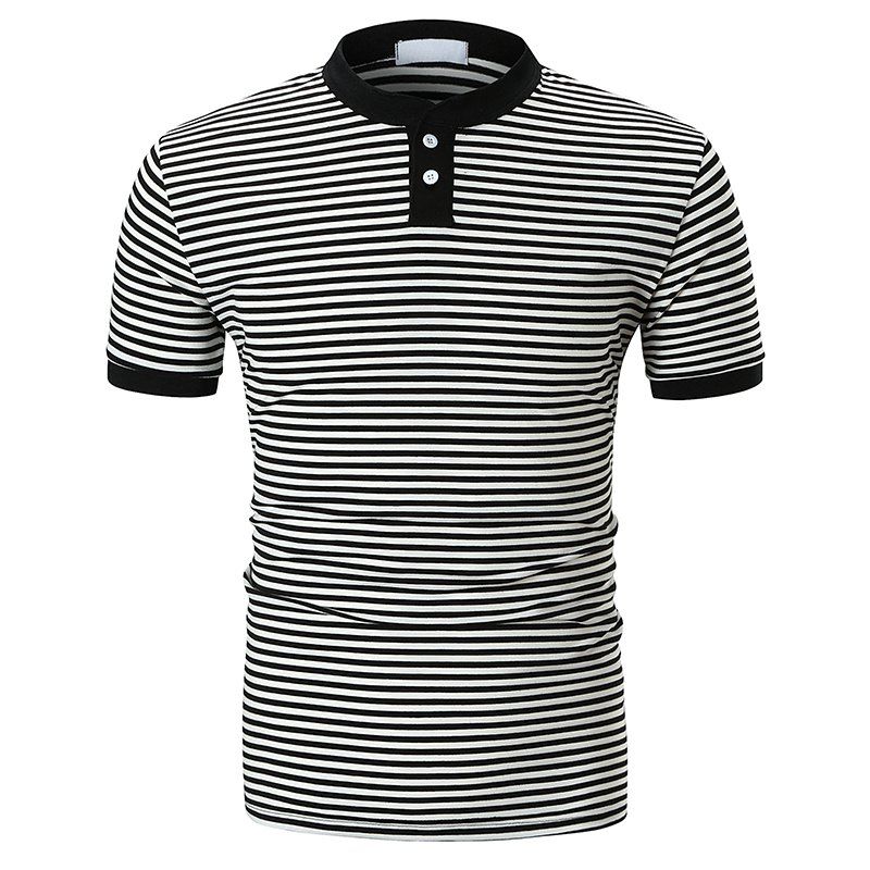 

Men Stripe Buttons Casual T-shirt, Black