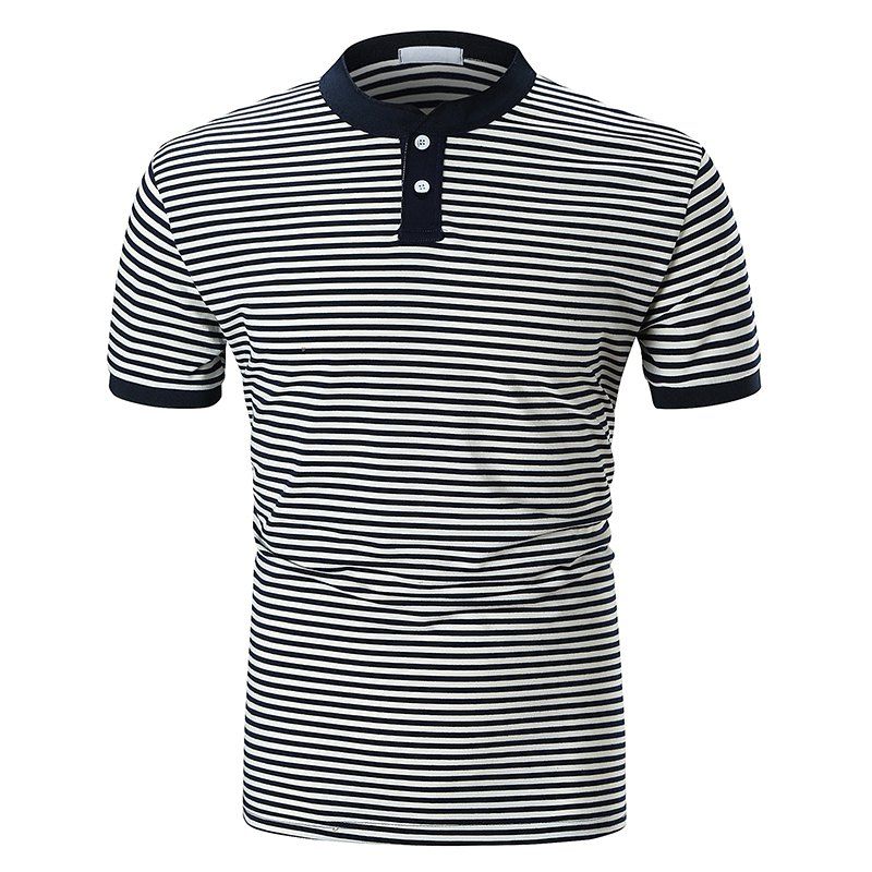 

Men Stripe Buttons Casual T-shirt, Midnight blue