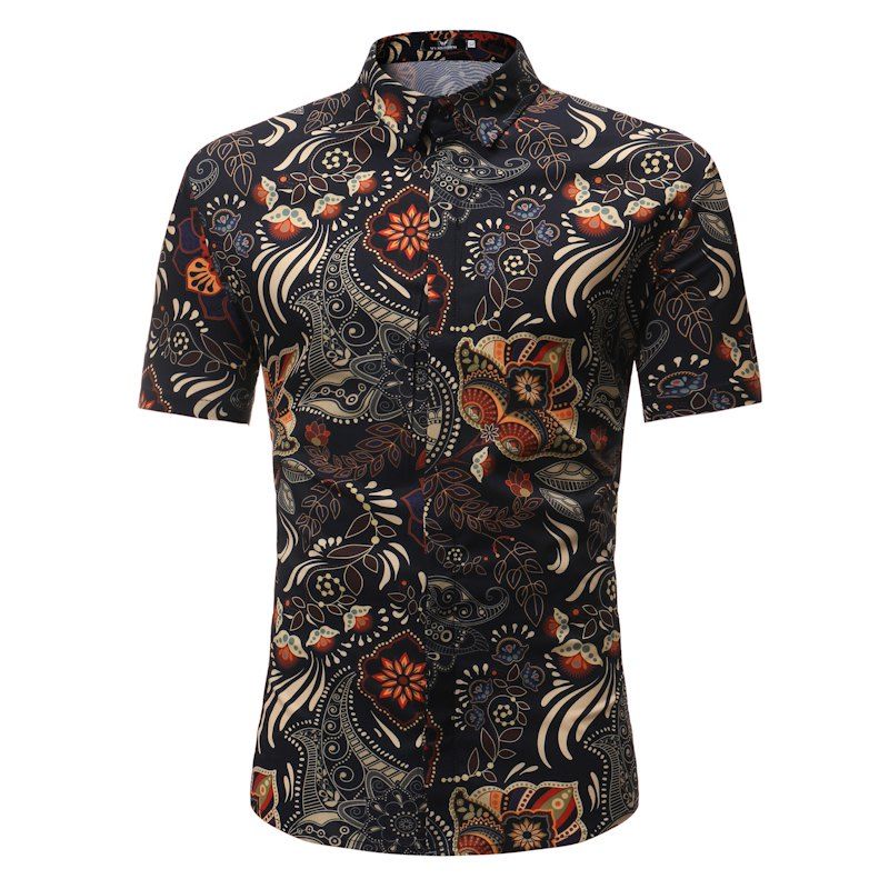 

Men's Casual Short Sleeve Flower Shirt, Multi-b