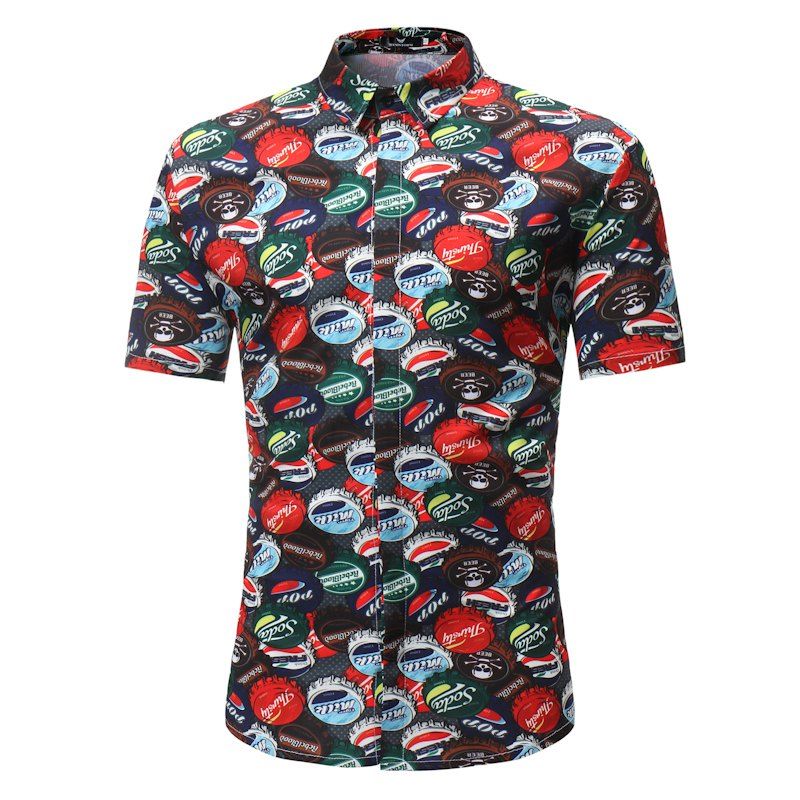 

Men's Casual Short Sleeve Flower Shirt, Multi-c