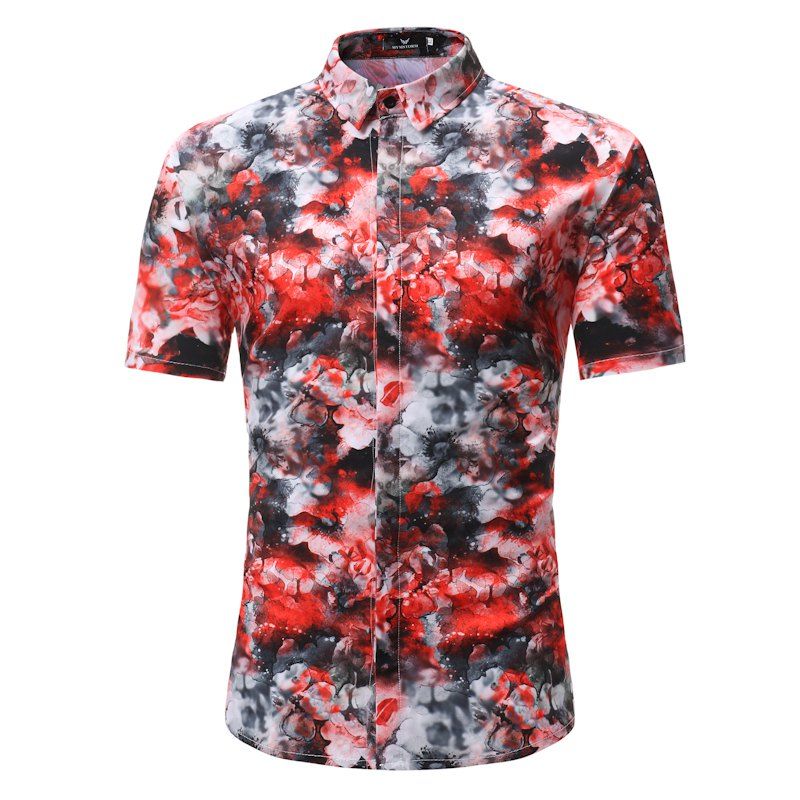 

Men's Casual Short Sleeve Flower Shirt, Multi-d