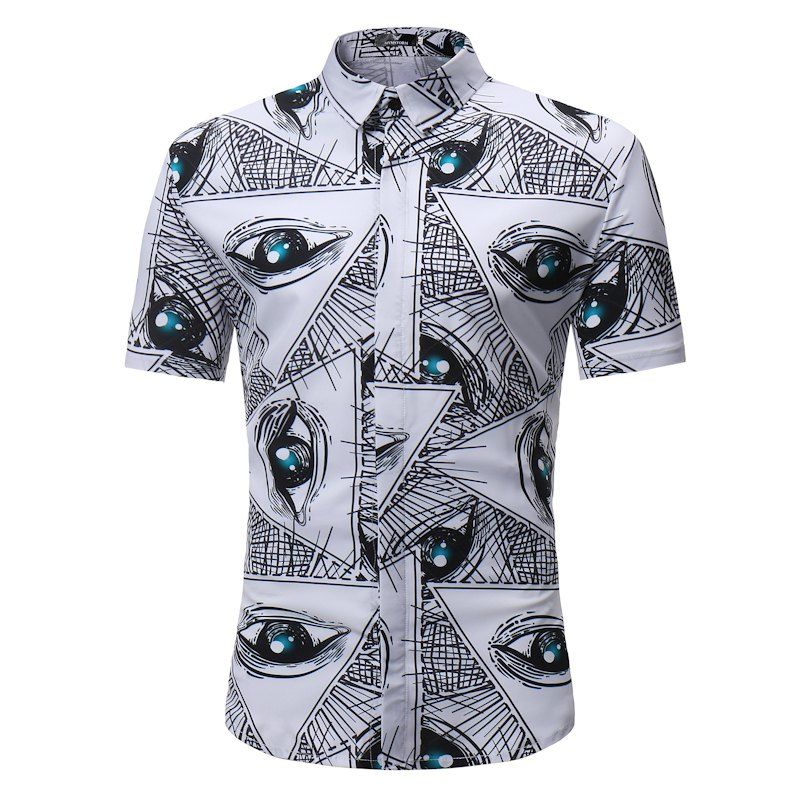 

Men's Casual Short Sleeve Flower Shirt, Multi-f