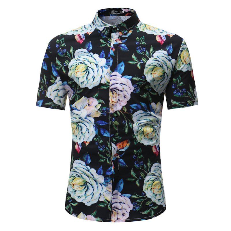 

Men's Casual Short Sleeve Flower Shirt, Multi-g