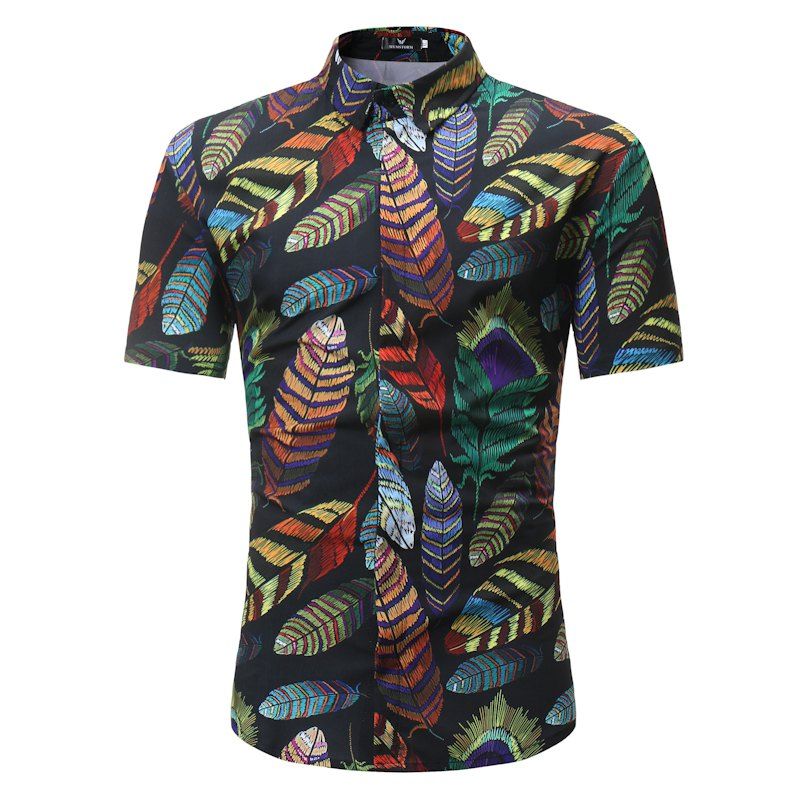 

Men's Casual Short Sleeve Flower Shirt, Multi-l
