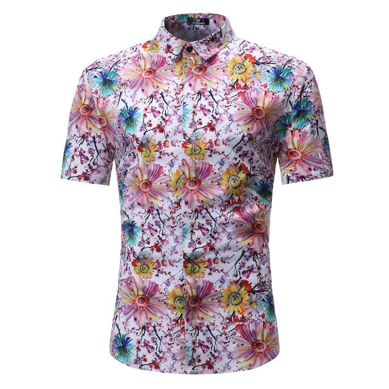 

Men's Casual Short Sleeve Flower Shirt, Multi-n