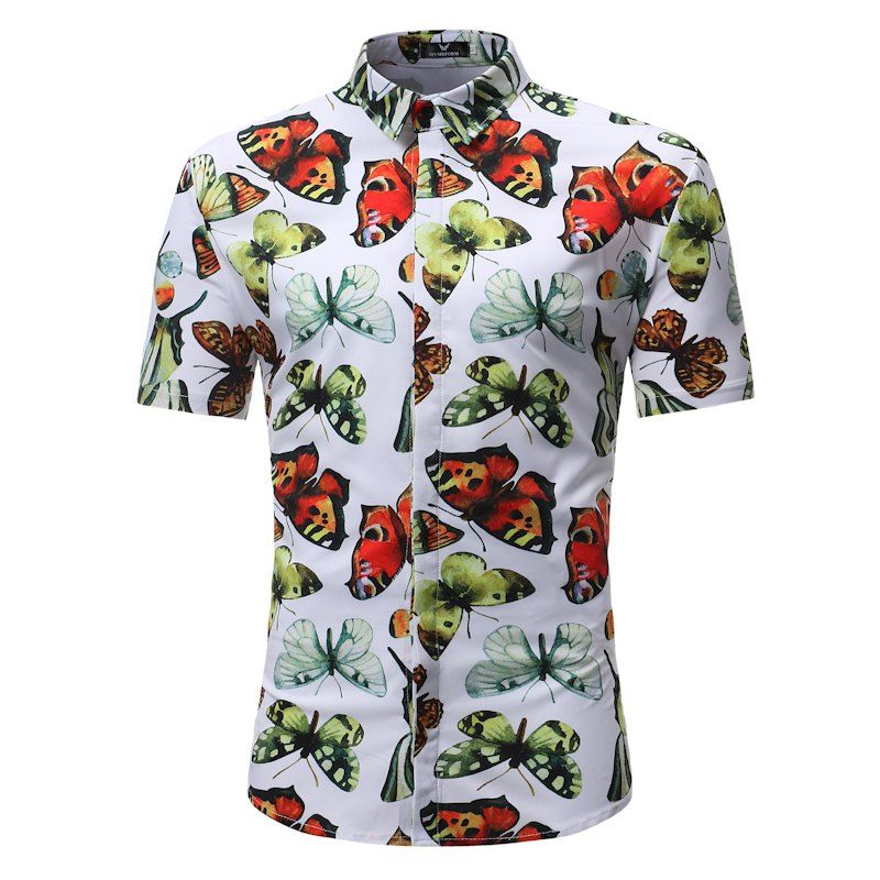 

Men's Casual Short Sleeve Flower Shirt, Multi-o