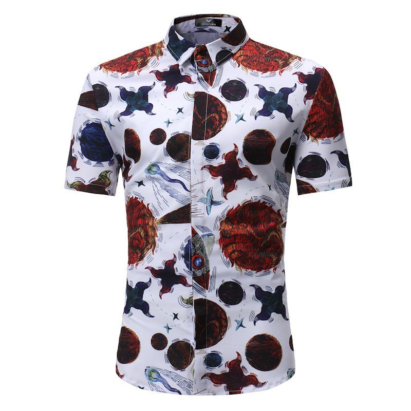 

Men's Casual Short Sleeve Flower Shirt, Multi-q