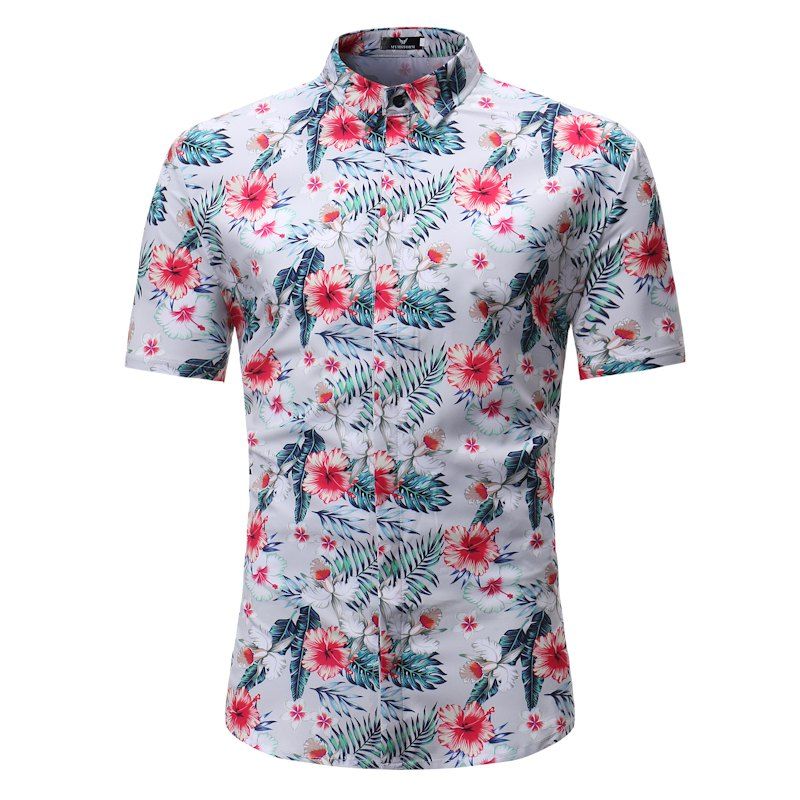 

Men's Casual Short Sleeve Flower Shirt, Multi-r
